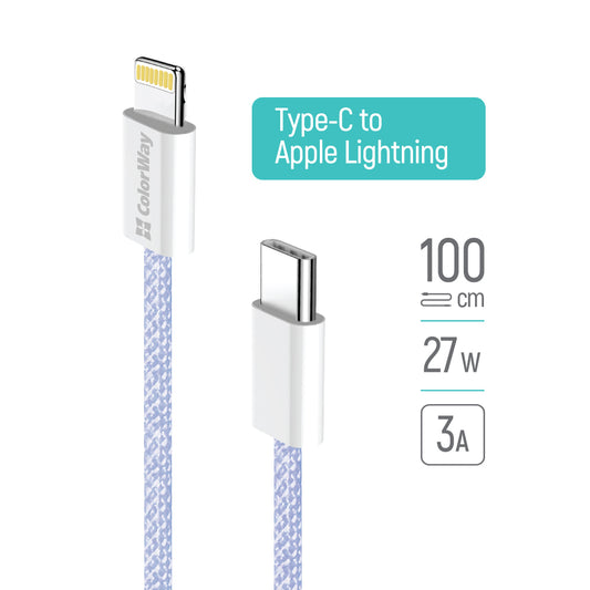 Καλώδιο Δεδομένων και Φόρτισης USB-C - Lightning ColorWay CW-CBPDCL061, 27W, 1m, Μωβ