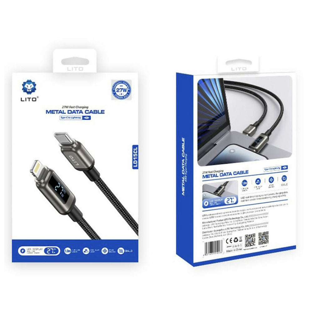 USB-C to Lightning Data and Charging Cable Lito LD15 Display, 27W, 1m, Black