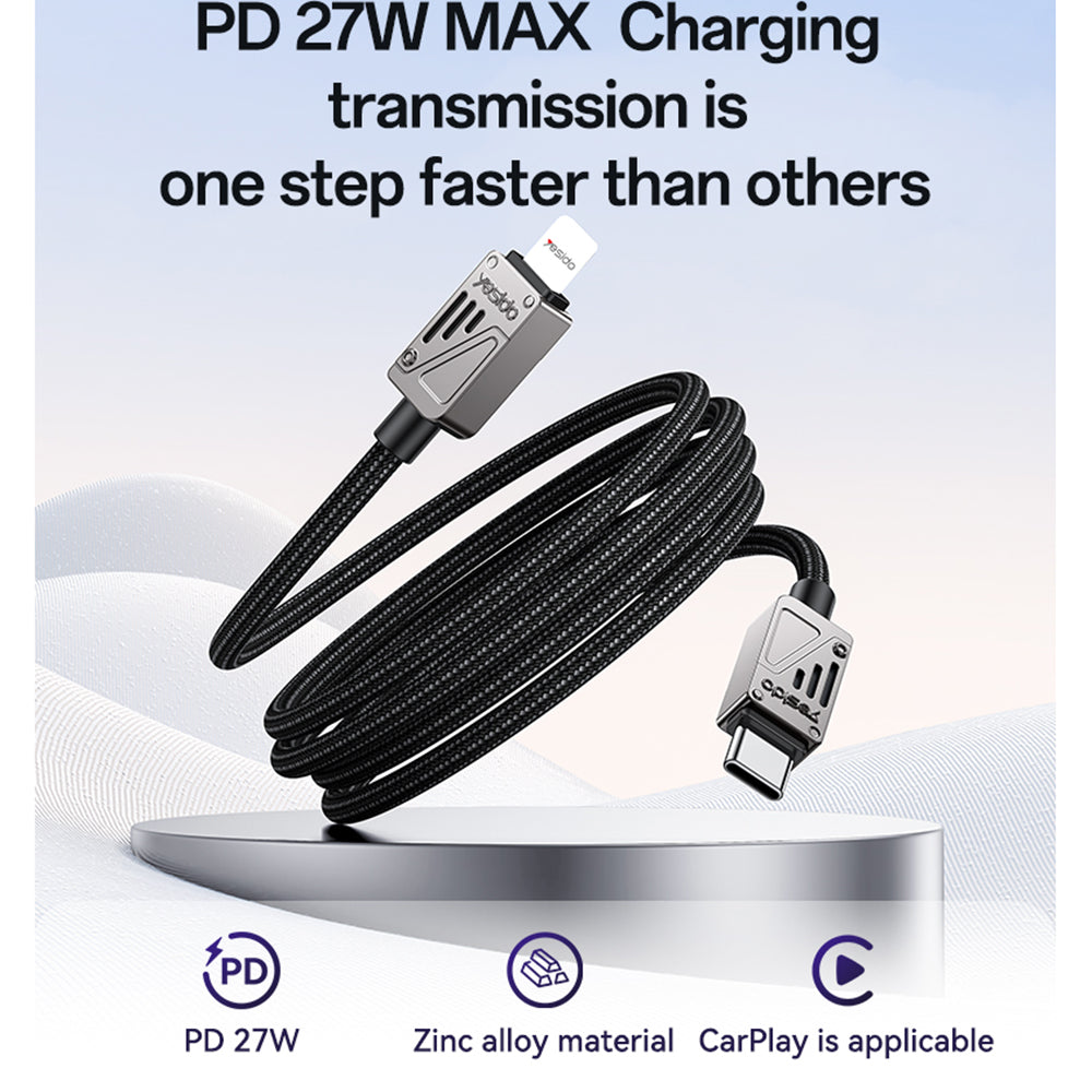 Καλώδιο Δεδομένων και Φόρτισης USB-C - Lightning Yesido CA195, 27W, 1.2m, Μαύρο