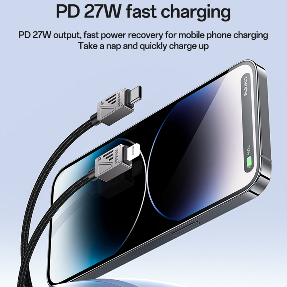 Καλώδιο Δεδομένων και Φόρτισης USB-C - Lightning Yesido CA195, 27W, 1.2m, Μαύρο