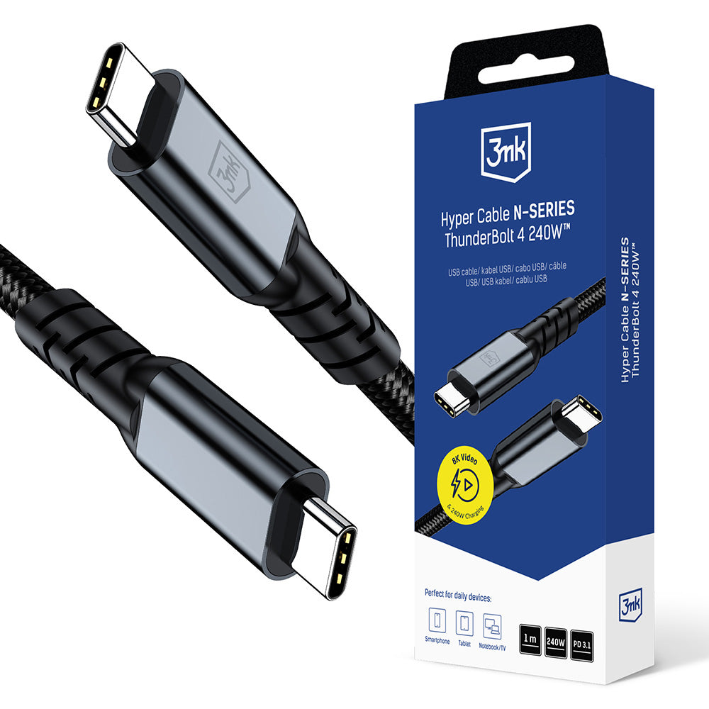 Καλώδιο Δεδομένων και Φόρτισης USB-C - USB-C 3MK Hyper N Thunderbolt 4, 240W, 1μ, Μαύρο
