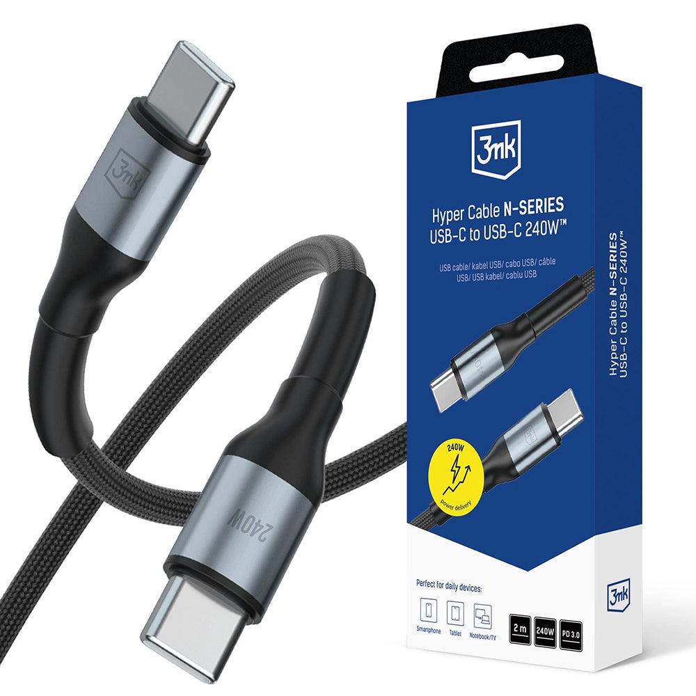 Καλώδιο Δεδομένων και Φόρτισης USB-C - USB-C 3MK Hyper, 240W, 2m, Μαύρο