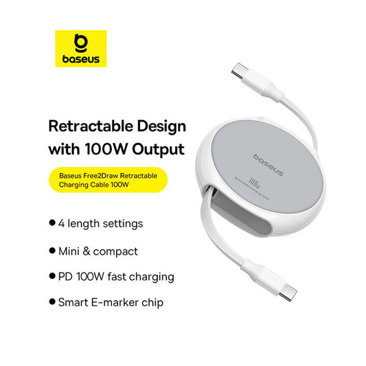 USB-C Data and Charging Cable - USB-C Baseus Pathfinder Retractable, 100W, 1m, White P10368400211-00