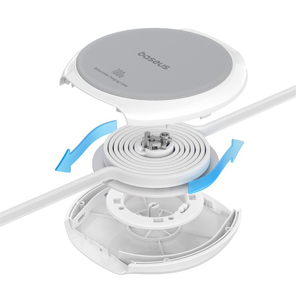 Καλώδιο Δεδομένων και Φόρτισης USB-C - USB-C Baseus Pathfinder Retractable, 100W, 1m, Λευκό P10368400211-00