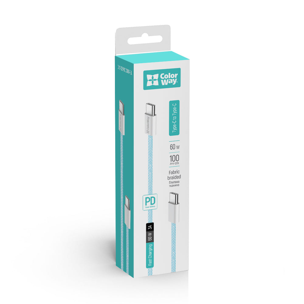 Καλώδιο Δεδομένων και Φόρτισης USB-C - USB-C ColorWay CW-CBPDCC061, 60W, 1m, Μπλε