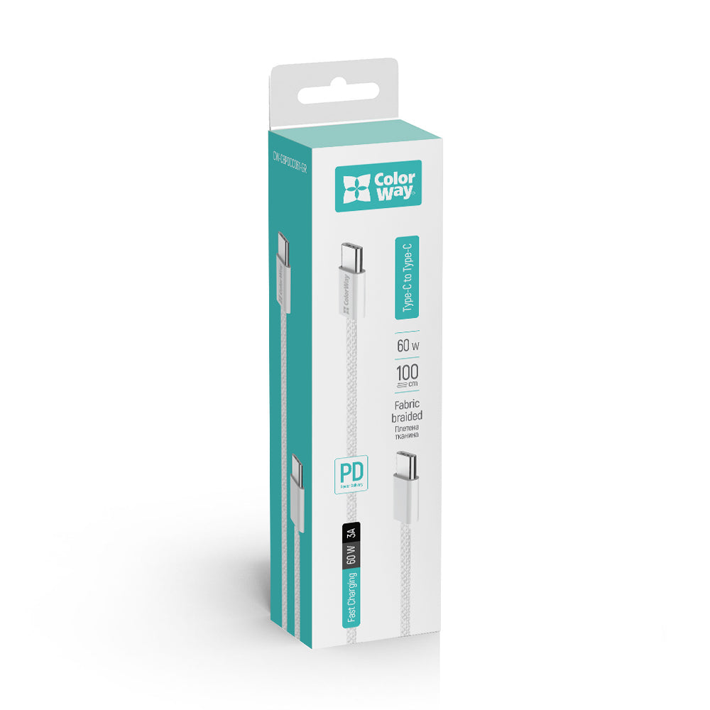 Καλώδιο Δεδομένων και Φόρτισης USB-C - USB-C ColorWay CW-CBPDCC061, 60W, 1m, Γκρι