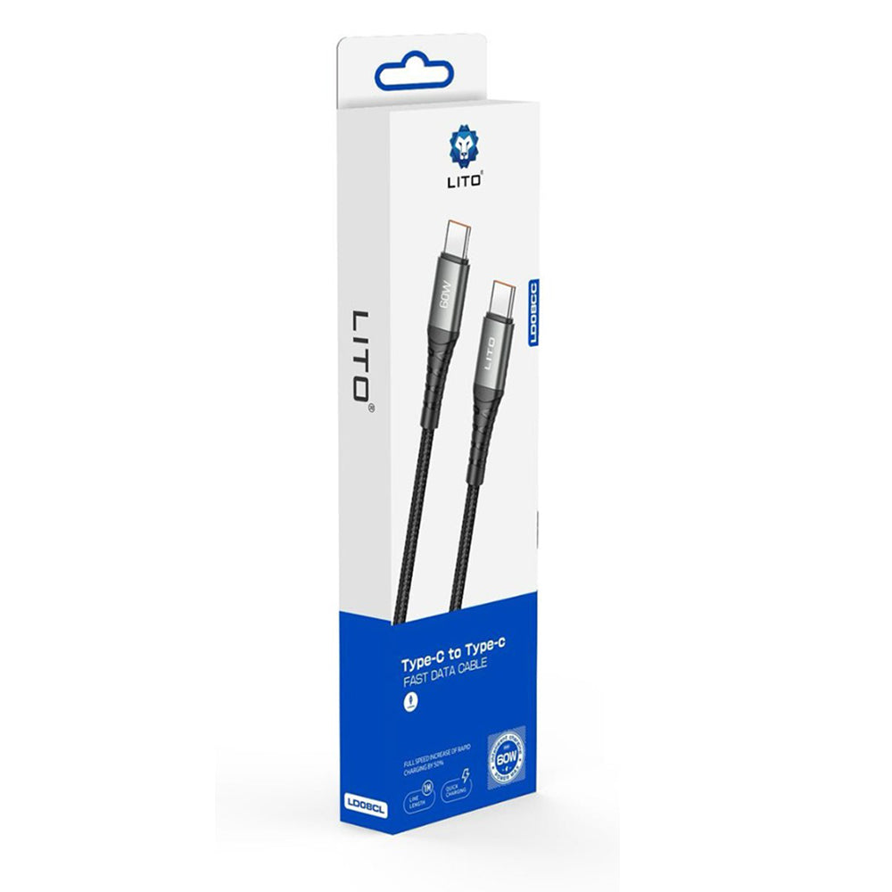 Καλώδιο Δεδομένων και Φόρτισης USB-C - USB-C Lito LD22CC, 60W, 2m, Μαύρο