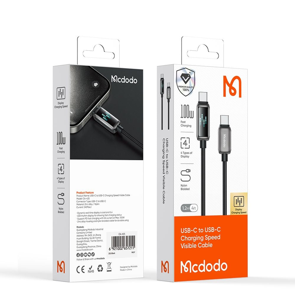 USB-C Data and Charging Cable - USB-C McDodo CA-4250 Display, 100W, 1.2m, Black