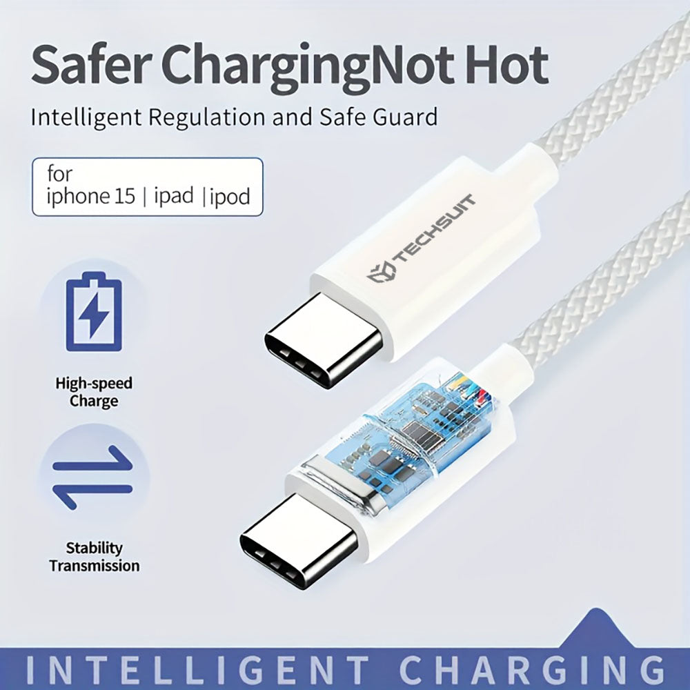 Καλώδιο Δεδομένων και Φόρτισης USB-C - USB-C Techsuit PCB114D, 60W, 1m, Μπλε