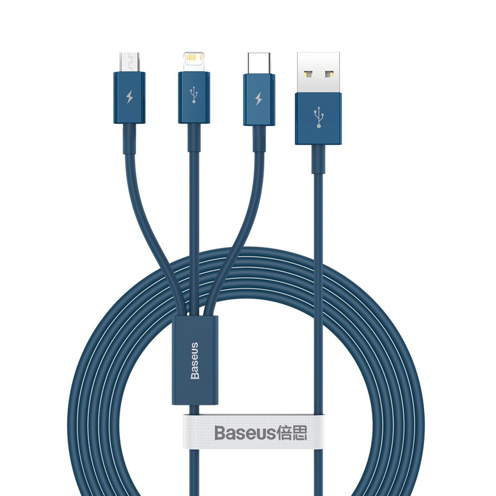 Καλώδιο φόρτισης USB-A - Lightning / microUSB / USB-C Baseus Superior 3in1 Series, 20W, 1.5m, μπλε CAMLTYS-03