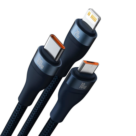 Καλώδιο Φόρτισης USB-C / USB-A - Lightning / microUSB / USB-C Baseus Flash Series II, 100W, 1.2m, Μπλε Σκούρο CASS030103