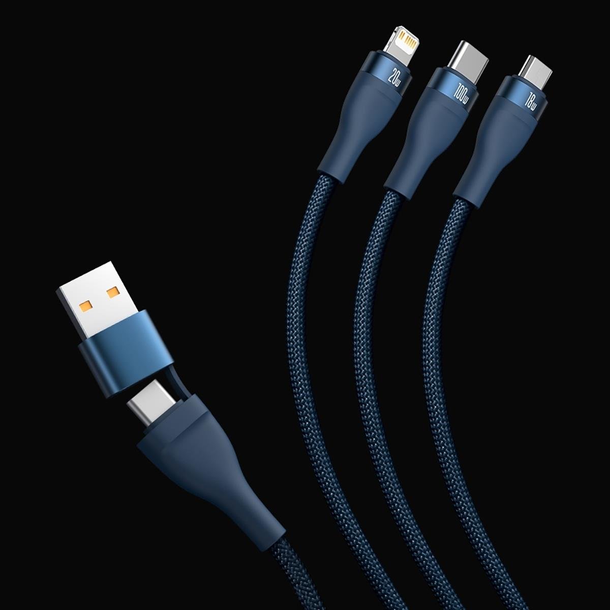 USB-C / USB-A Charging Cable - Lightning / microUSB / USB-C Baseus Flash Series II, 100W, 1.2m, Navy Blue CASS030103