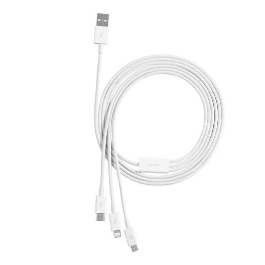 Καλώδιο φόρτισης USB-A - Lightning / microUSB / USB-C Baseus Superior 3in1 Series, 20W, 0.5m, Λευκό