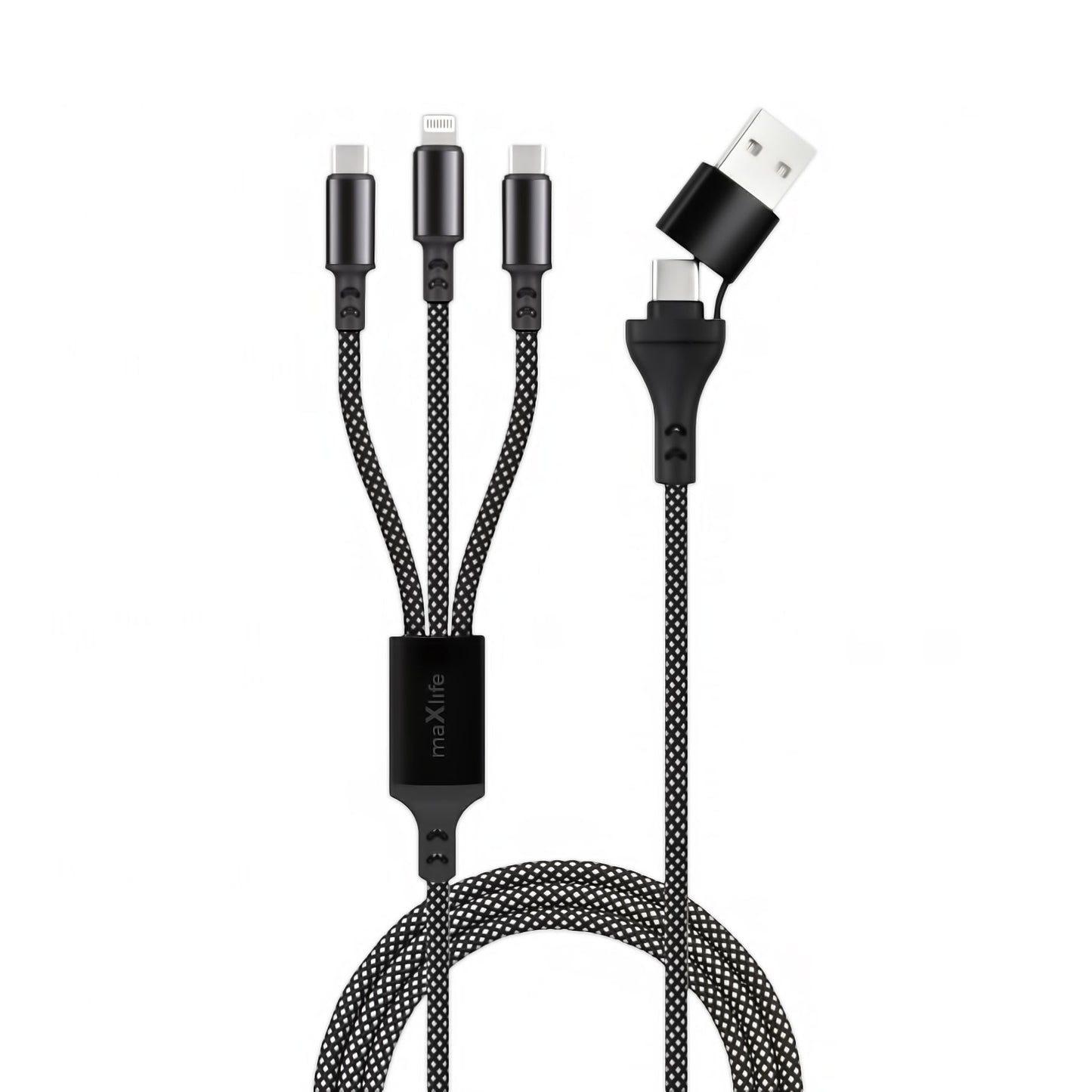 Καλώδιο φόρτισης MaXlife 3in1 USB-A / USB-C - Lightning / USB-C MaXlife, 66W, 1m, Μαύρο