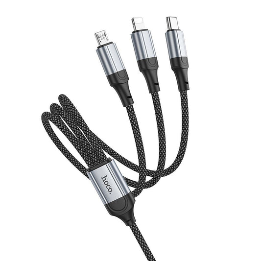 Καλώδιο Φόρτισης USB-A - Lightning / microUSB / USB-C HOCO X102 3σε1, 18W, 1m, Μαύρο