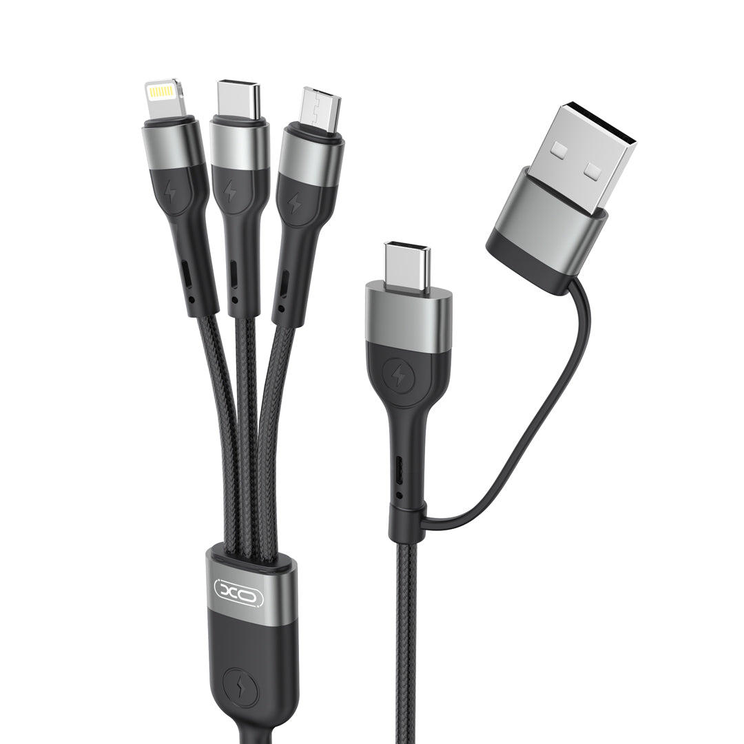 Καλώδιο φόρτισης USB-A / USB-C - Lightning / microUSB / USB-C XO Design NB254 3in1, 60W, 1.2m, Μαύρο