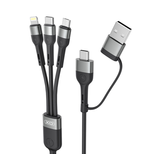 Καλώδιο φόρτισης USB-A / USB-C - Lightning / microUSB / USB-C XO Design NB254 3in1, 60W, 1.2m, Μαύρο