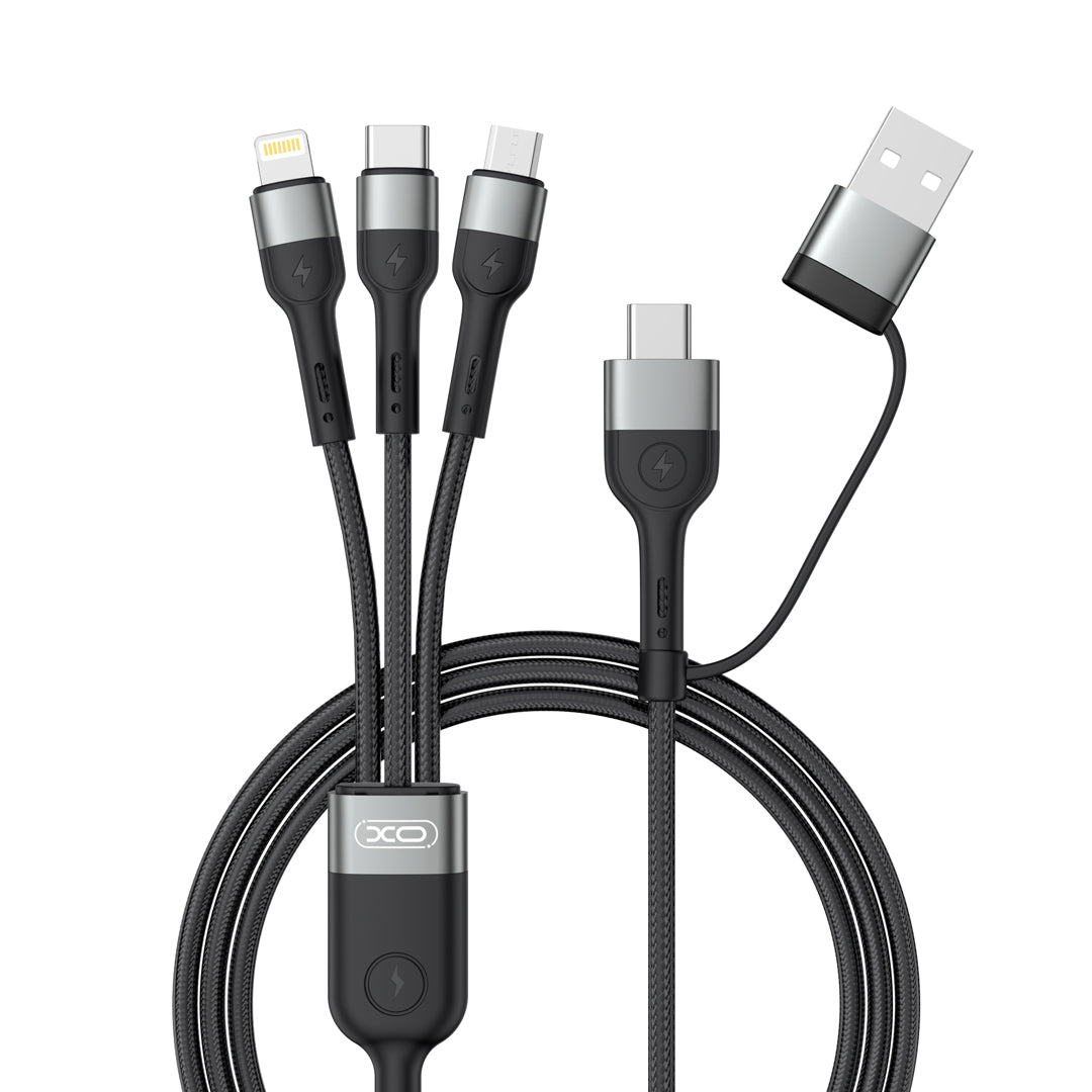 Καλώδιο φόρτισης USB-A / USB-C - Lightning / microUSB / USB-C XO Design NB254 3in1, 60W, 1.2m, Μαύρο