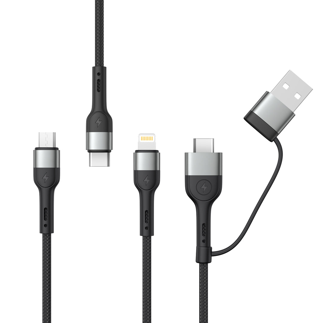 Καλώδιο φόρτισης USB-A / USB-C - Lightning / microUSB / USB-C XO Design NB254 3in1, 60W, 1.2m, Μαύρο
