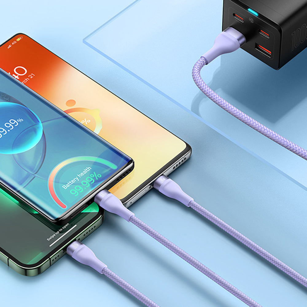 Καλώδιο Φόρτισης USB-A - Lightning / microUSB / USB-C Baseus Flash Series II 3σε1, 66W, 1.2m, Μωβ CASS040005