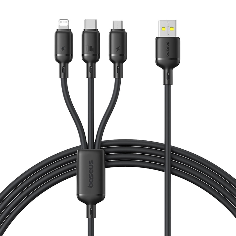 Καλώδιο Φόρτισης USB-A - Lightning / microUSB / USB-C Baseus Silky 3in1, 100W, 1.5m, Μαύρο P10377705123-00
