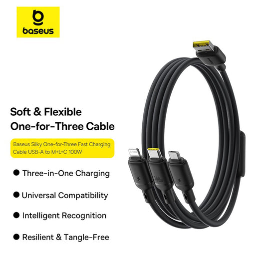 Καλώδιο Φόρτισης USB-A - Lightning / microUSB / USB-C Baseus Silky 3in1, 100W, 1.5m, Μαύρο P10377705123-00