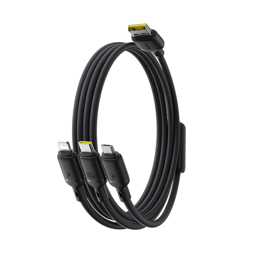 Καλώδιο Φόρτισης USB-A - Lightning / microUSB / USB-C Baseus Silky 3in1, 100W, 1.5m, Μαύρο P10377705123-00
