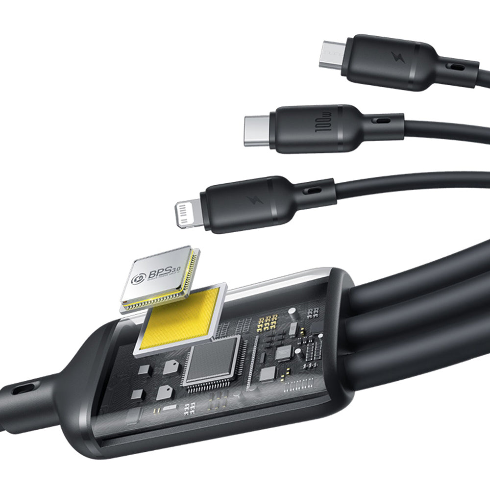 Καλώδιο Φόρτισης USB-A - Lightning / microUSB / USB-C Baseus Silky 3in1, 100W, 1.5m, Μαύρο P10377705123-00
