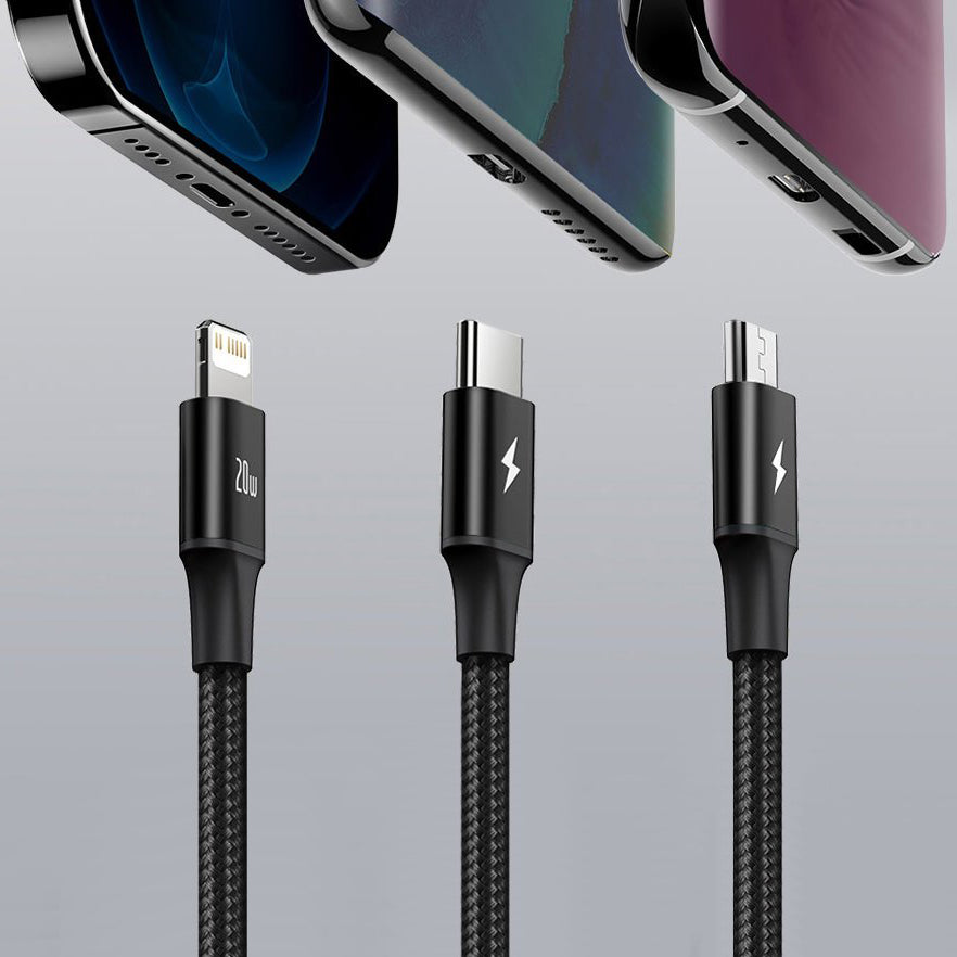 USB-C - Lightning / microUSB / USB-C Baseus Rapid 3in1, 20W, 1.5m, Μαύρο CAMLT-SC01