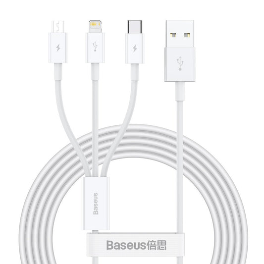 Καλώδιο φόρτισης USB-A - Lightning / microUSB / USB-C Baseus Superior 3in1 Series, 20W, 1.2m, Λευκό CAMLTYS-02