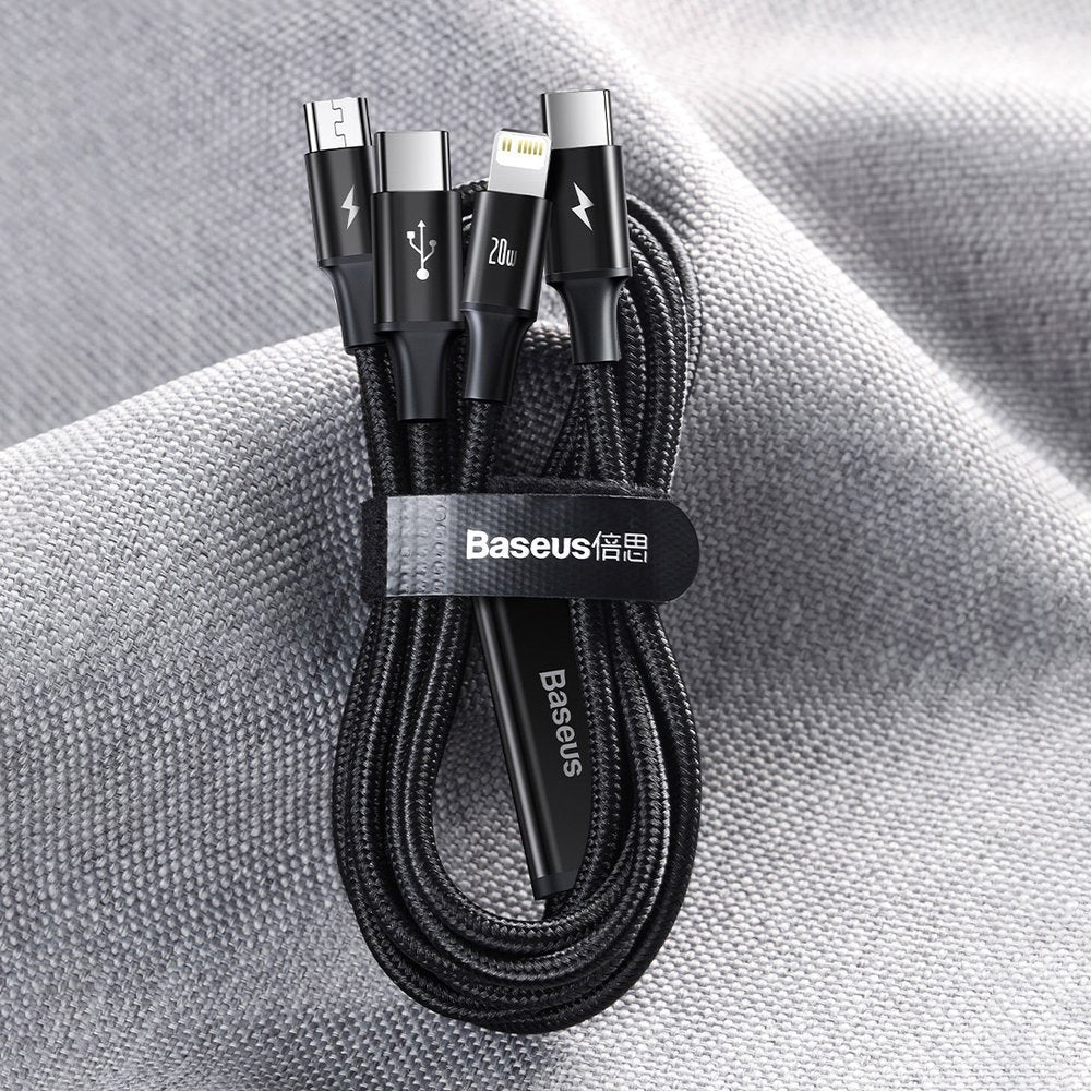 USB-C - Lightning / microUSB / USB-C Baseus Rapid 3in1, 20W, 1.5m, Μαύρο CAMLT-SC01