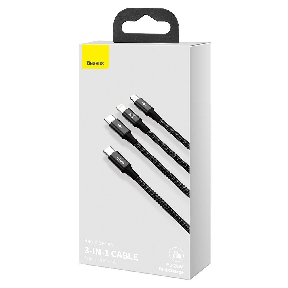 USB-C - Lightning / microUSB / USB-C Baseus Rapid 3in1, 20W, 1.5m, Μαύρο CAMLT-SC01