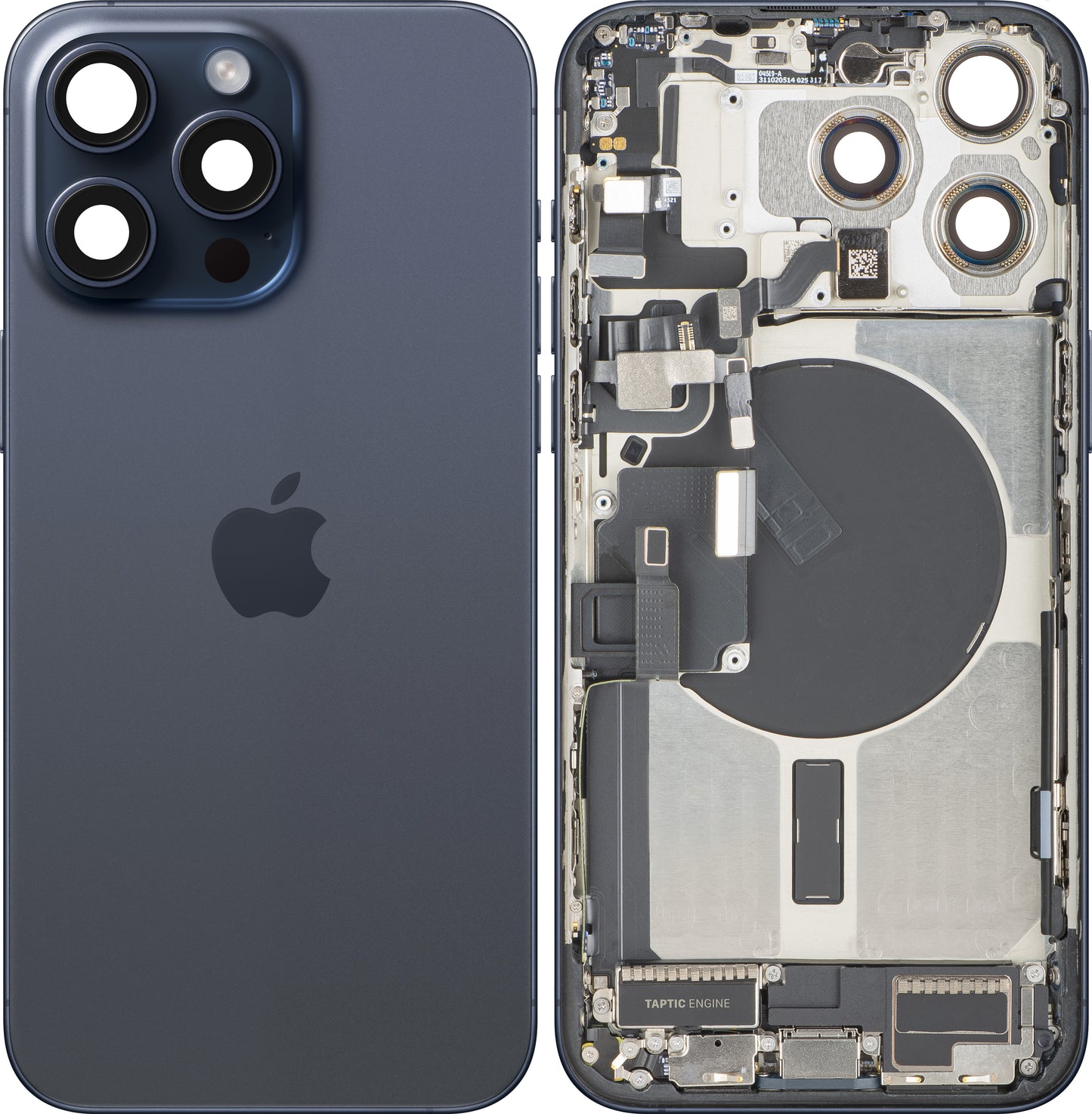Apple iPhone 15 Pro Max Battery Cover, With Middle Frame, Full Parts, Blue (Blue Titanium), Swap