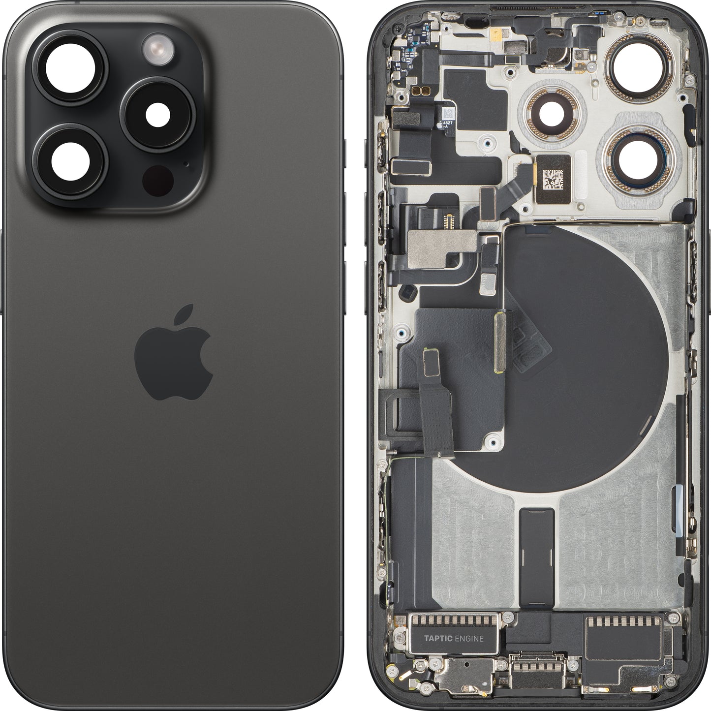 Apple iPhone 15 Pro Battery Cover, With Middle Case, Full Parts, Black (Black Titanium), Swap