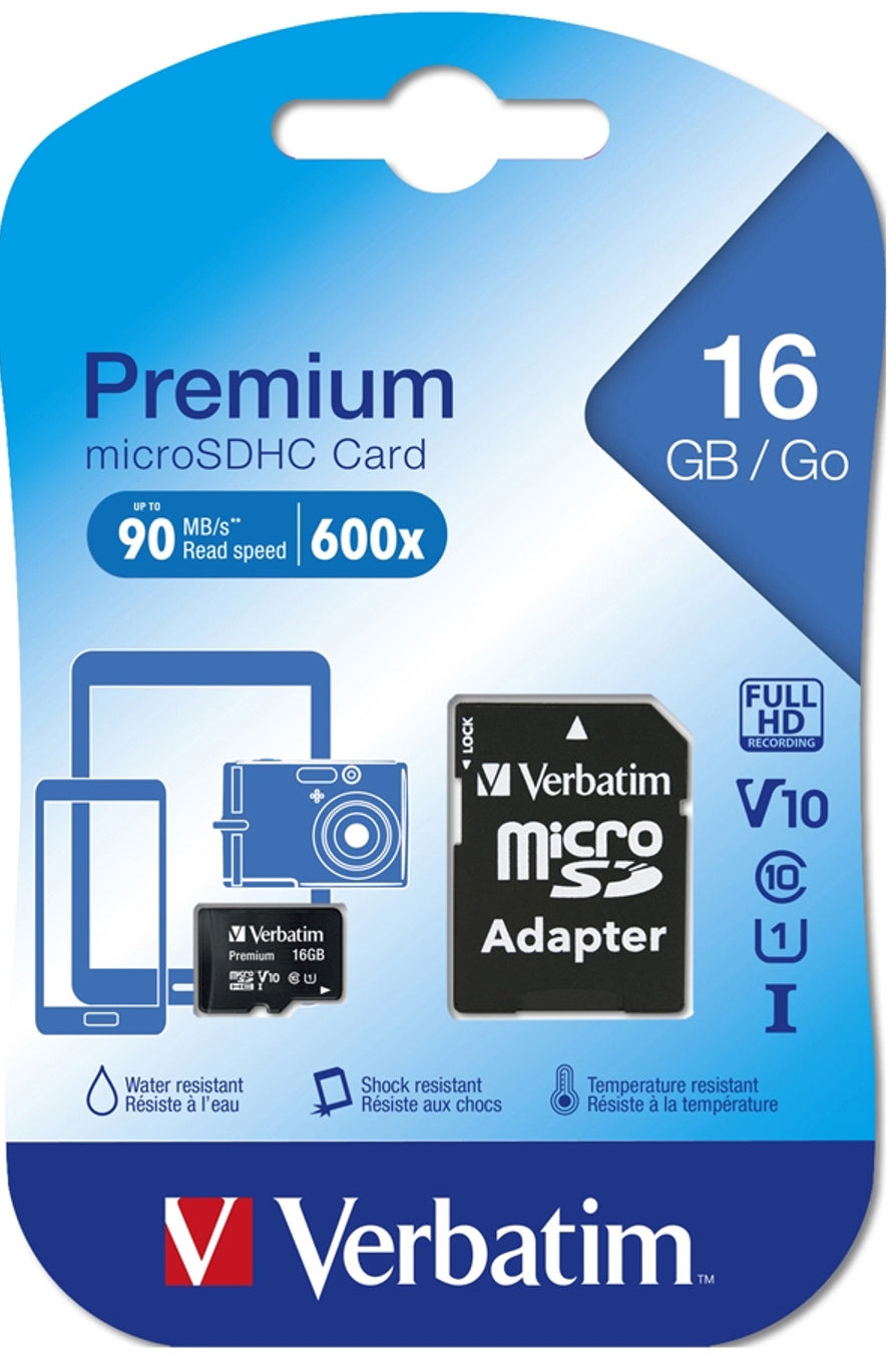 Κάρτα Μνήμης microSDHC Verbatim, 16Gb, Κατηγορία 10 / UHS-1 U1, Με Αντάπτορα 44082