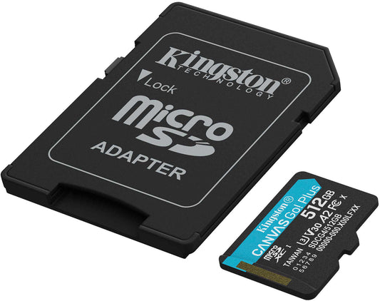 Κάρτα Μνήμης microSDXC Kingston Canvas Go Plus Android A2, 512Gb, Κλάση 10 / UHS-1 U3, Με Προσαρμογέα SDCG4/512GB