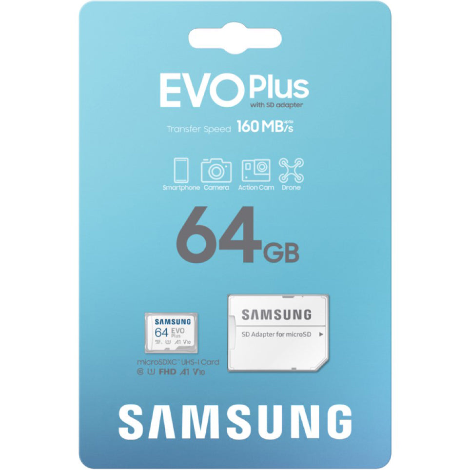 Κάρτα Μνήμης microSDXC Samsung Evo Plus, 64Gb, Κλάση 10 / UHS-1 U1, Με Αντάπτορα MB-MC64SA/EU