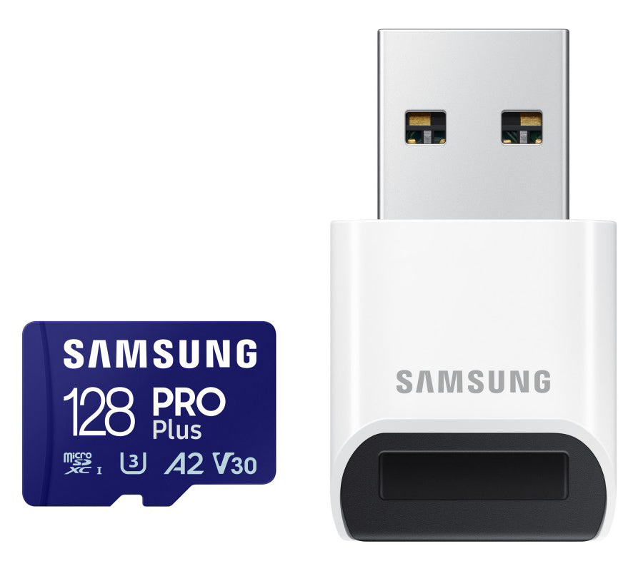 Κάρτα Μνήμης microSDXC Samsung PRO Plus, 128Gb, Κλάση 10 / UHS-1 U3, με Αναγνώστη Καρτών MB-MD128SB/WW