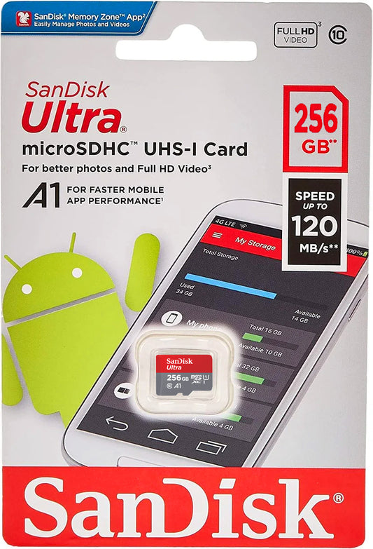 SanDisk Ultra Android A1 microSDXC Memory Card, 256Gb, Class 10 / UHS-1 U1 SDSQUAC-256G-GN6MN