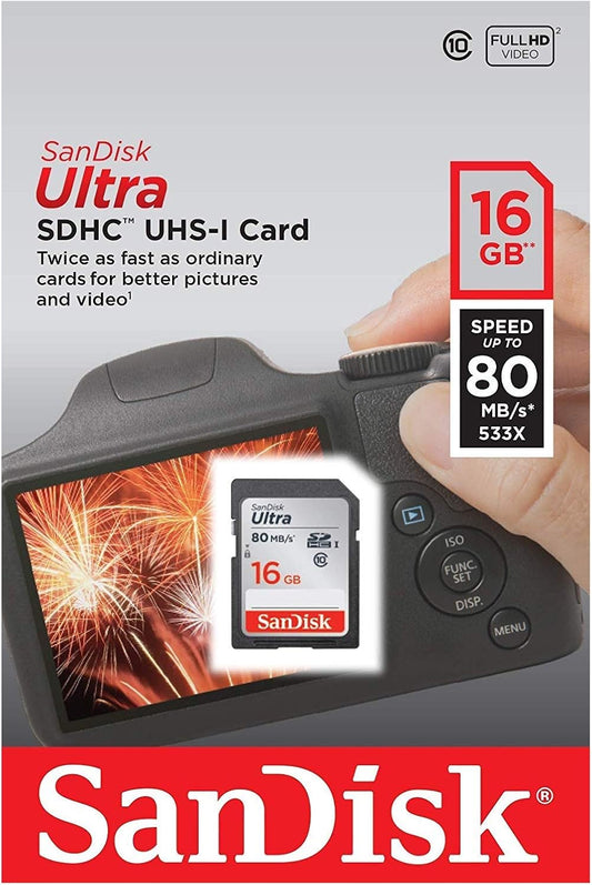 SanDisk Ultra SDHC Memory Card, 16GB, Class 10 SDSDUNC-016G-GN6IN