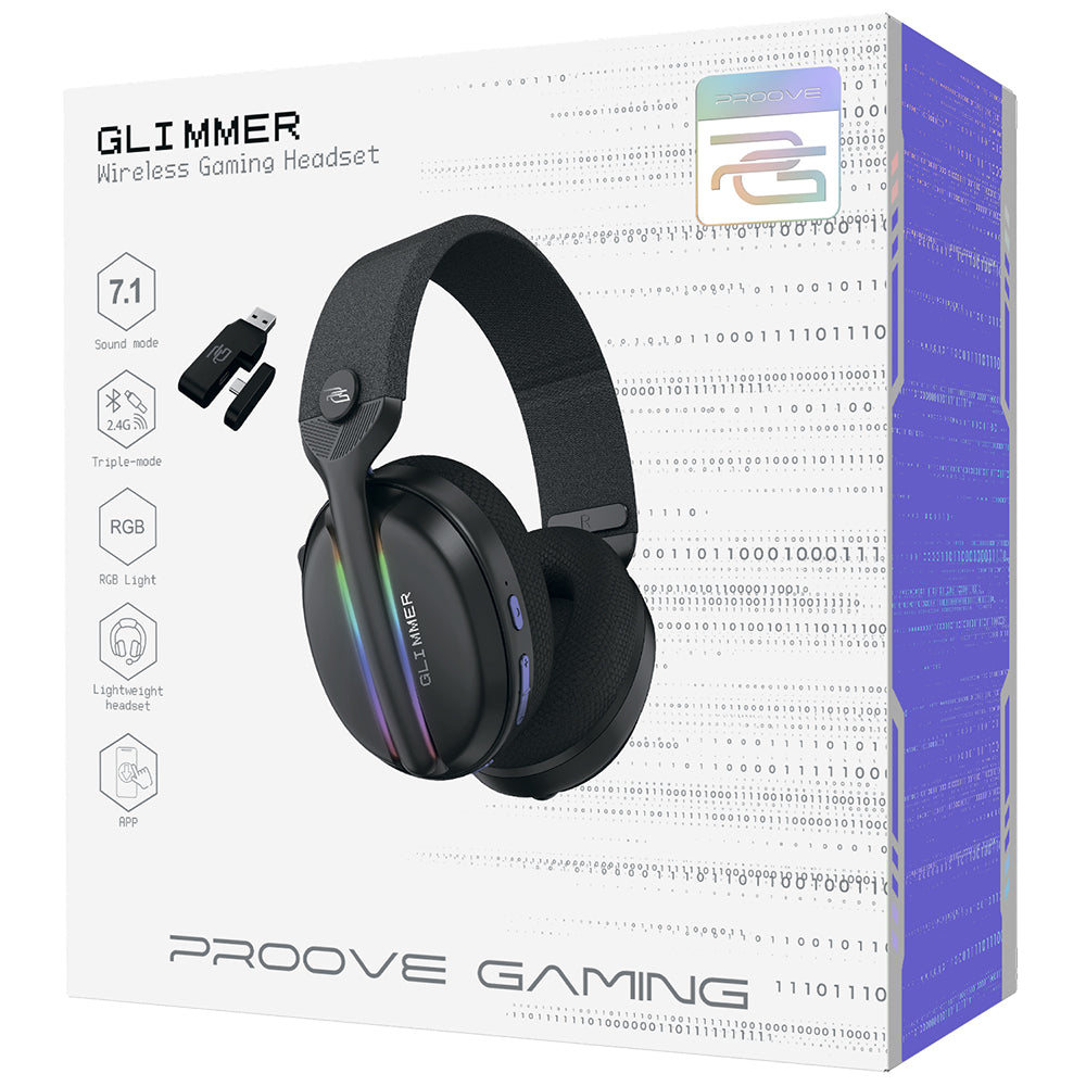 Ασύρματα Gaming Ακουστικά Proove Glimmer, RGB, BT / Wi-FI / Wired, Μαύρα WHGL00022001
