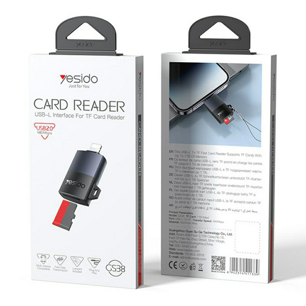 Αναγνώστης Κάρτας Lightning Yesido GS38, microSD, Γκρι, Επανασφραγισμένο