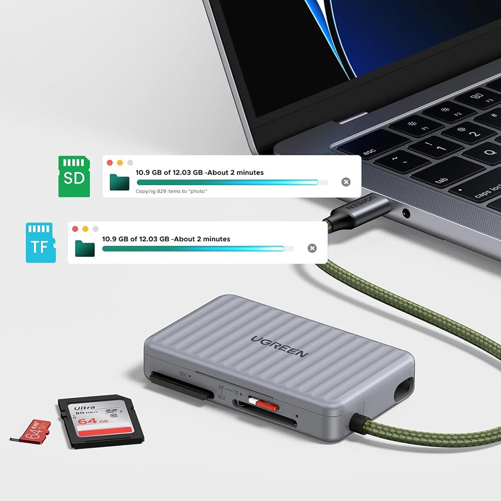 Αναγνώστης Καρτών USB-C με Οργανωτή UGREEN 55886, 2 x SD - microSD, Γκρι