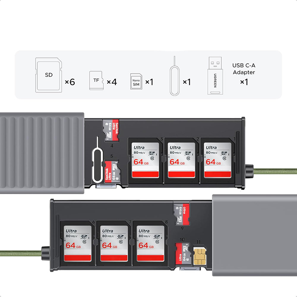 Αναγνώστης Καρτών USB / USB-C με Διοργανωτή UGREEN CM856 (55899), 2 x SD - microSD, Γκρι