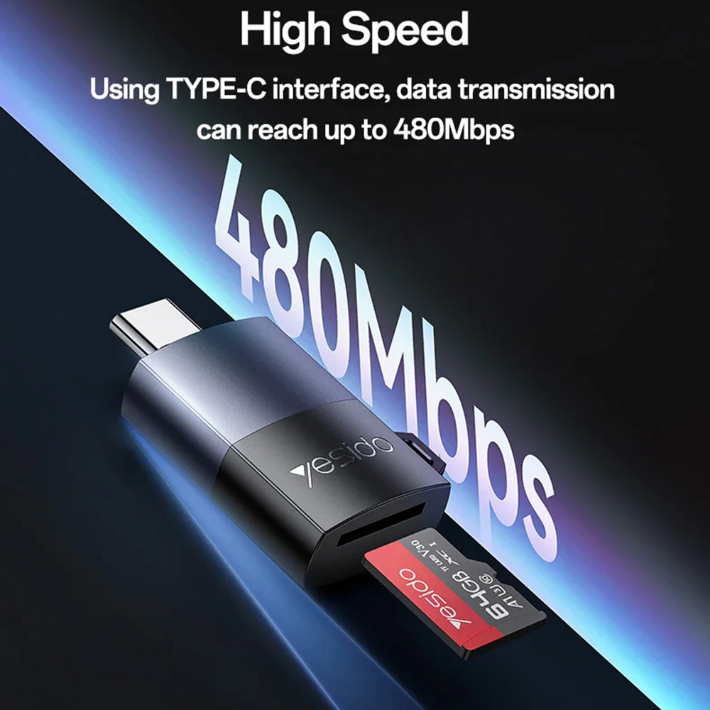 Αναγνώστης Καρτών USB-C Yesido GS37, microSD, Μαύρο