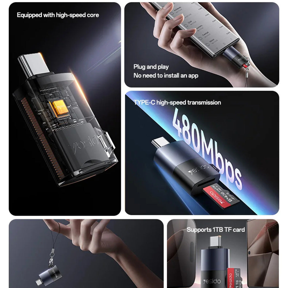 Αναγνώστης Καρτών USB-C Yesido GS37, microSD, Μαύρο