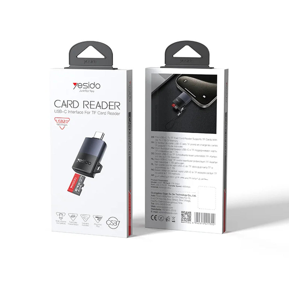 Αναγνώστης Καρτών USB-C Yesido GS37, microSD, Μαύρο