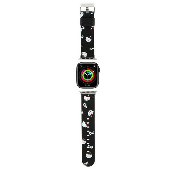 Λουράκι Hello Kitty Leather Kitty & Bows για Apple Watch 42mm / 41mm / 40mm / 38mm Series, Μαύρο