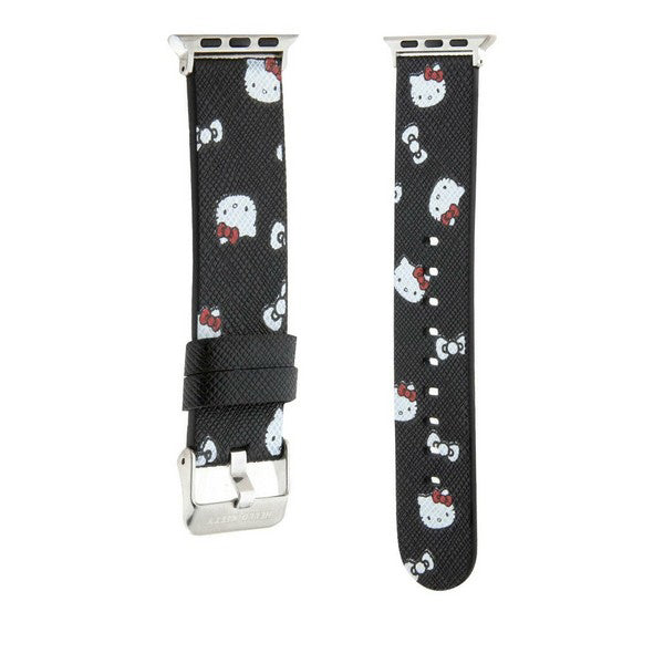 Λουράκι Hello Kitty Leather Kitty & Bows για Apple Watch 42mm / 41mm / 40mm / 38mm Series, Μαύρο