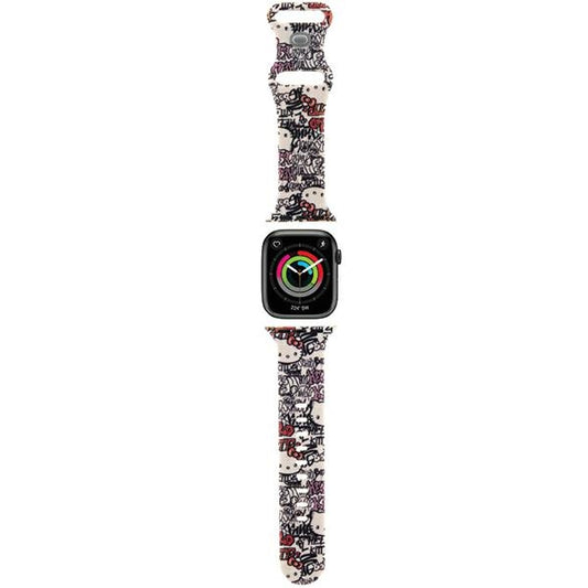 Λουράκι Hello Kitty Silicone Tags Graffiti για Apple Watch 42mm / 41mm / 40mm / 38mm Series, Μπεζ
